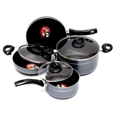 Picture of Kiam Non Stick 7 Pcs Cookware Set For Superior Release -1Pc Casserol, 1Pc Fry pan, 1Pc Karai and 1Pc Milk pan with 3 lids