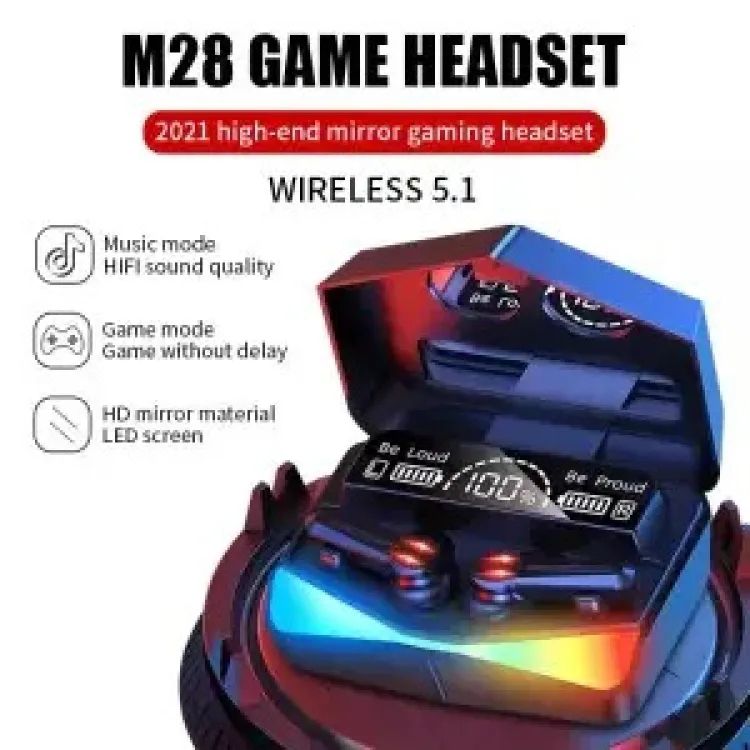 Picture of M28 TWS Gaming Headset Bluetooth 5.1 45Ms Low Latency Wireless Earphone with Stereo Bluetooth Gaming Headphones Earbuds (Black)