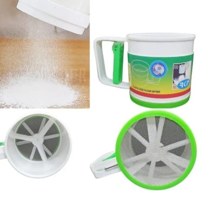 Picture of Plastic Flour Sieve, Hand Press Powder Filter, Sieve Cup, Kitchen Gadget for Cake, Sugar Sieve, Baking Sieve For Home.