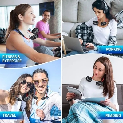 Picture of Portable Sports Neck Fan, 1800mAh USB Rechargeable Hands-Free Mini Personal Desktop Fan, 3 Wind Speeds, 7 Blades, 360 Degree (Black)