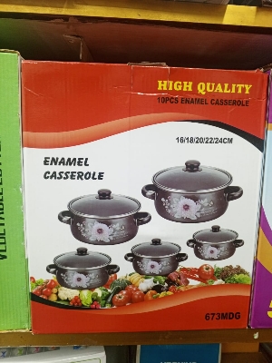 Picture of Shining Black Enamel Steel Casserole with Decal Cookware Set for Cooking