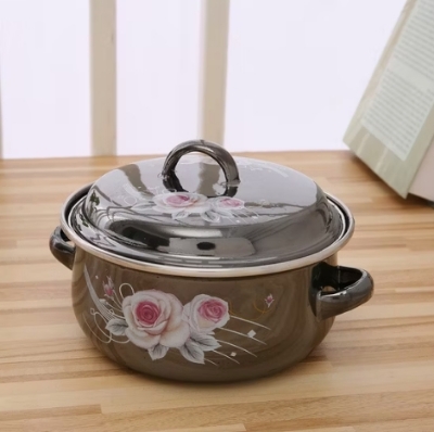 Picture of Shining Black Enamel Steel Casserole with Decal Cookware Set for Cooking