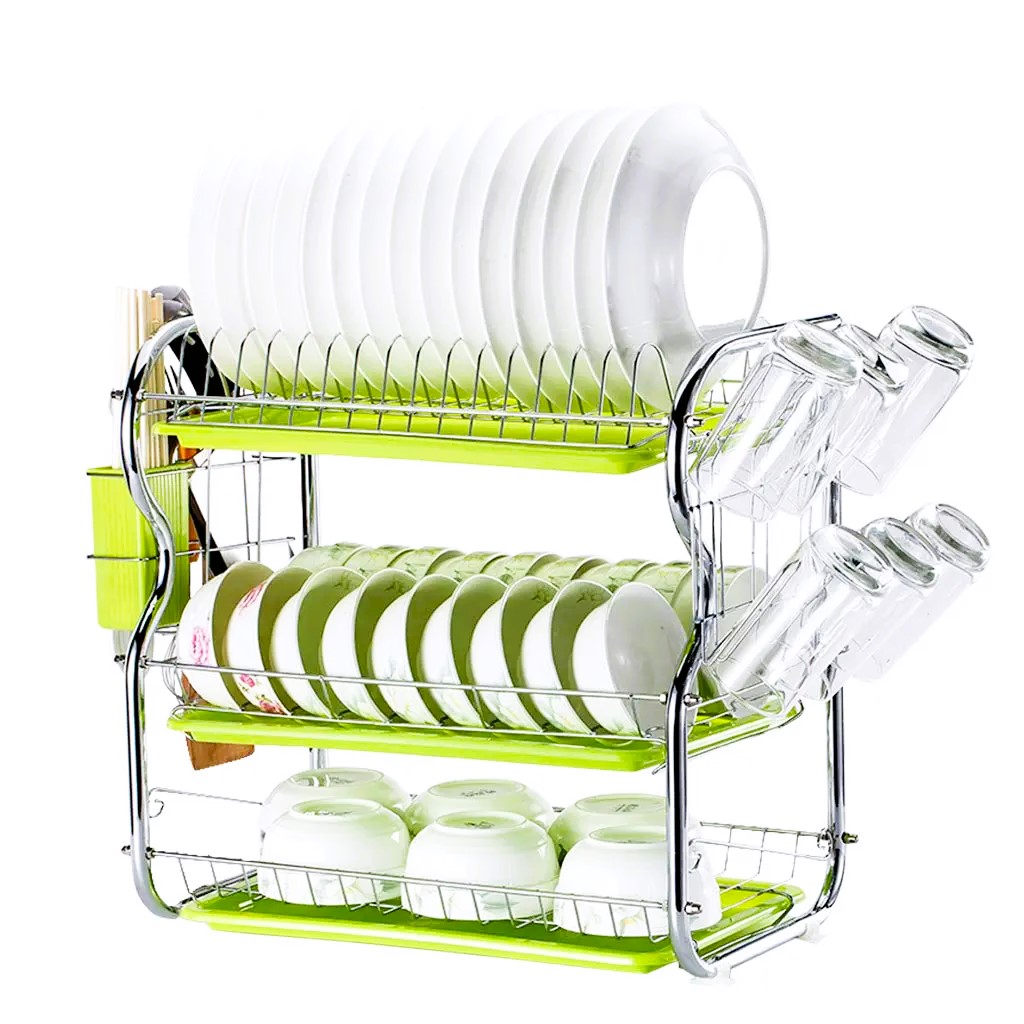 Picture of three-tier dish drainer rack by Baisheng. (Green)