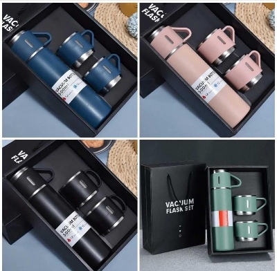Picture of Vacuum Flask Gift Set -Vacuum Flask Set with 3 Cups/ Stainless Steel Vacuum Flask Set/ Coffee Mug/ Tea Mug/ Travel Mug with 3 cups