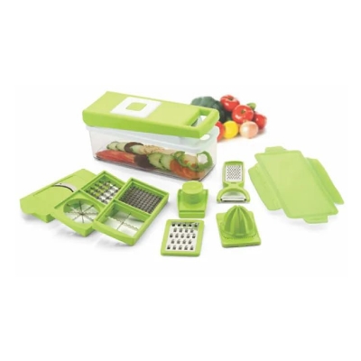Picture of Vegetables Shredder 11 In 1 Slicer & Dicer Grater Cutter , Nicer Dicer Fruits and Vegetable Multi-functional Interchangeable Stainless Steel with Food Container (Green)
