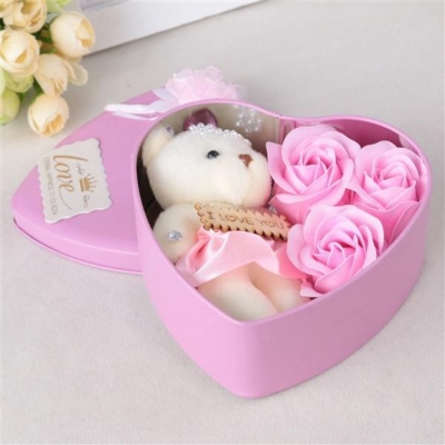 Picture of Pink Colur Valentine Day Creative Romantic Soap Flower Heart  Shaped Gift Box Simulation  Bouquet Roses Ornaments Home Decoration Wedding Christmas Gifts - Gift Box - gift box Pink