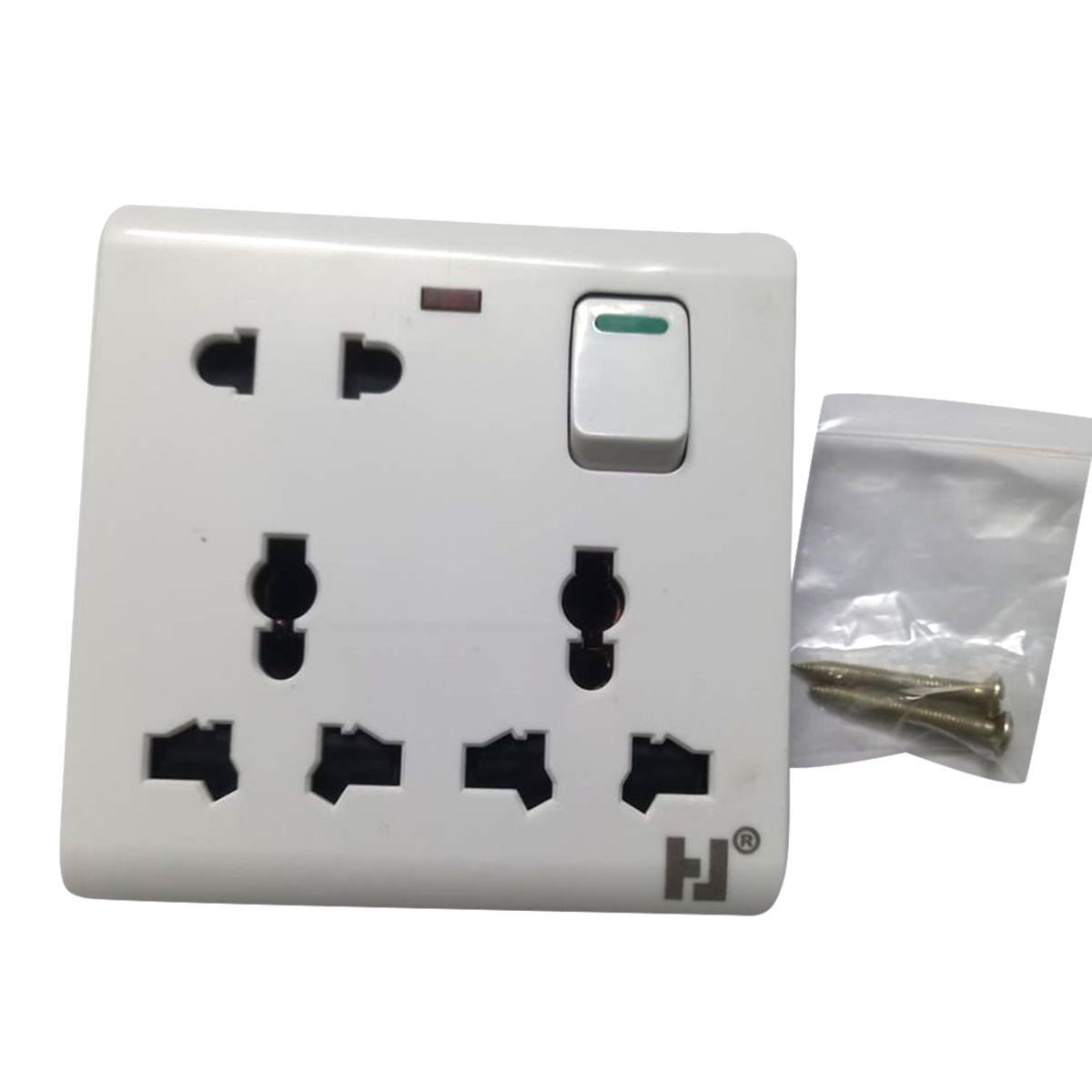 Picture of 8-pin Multi socket double 3 pin & 2 pin socket MK size universal plug socket 13A 6 pin Plat & round White