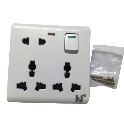 Picture of 8-pin Multi socket double 3 pin & 2 pin socket MK size universal plug socket 13A 6 pin Plat & round White