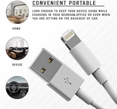 Picture of Apple USB Charging Cable for iPhone 6, 7, 8: A Trusted and Reliable Accessory for Fast and Convenient Charging. White