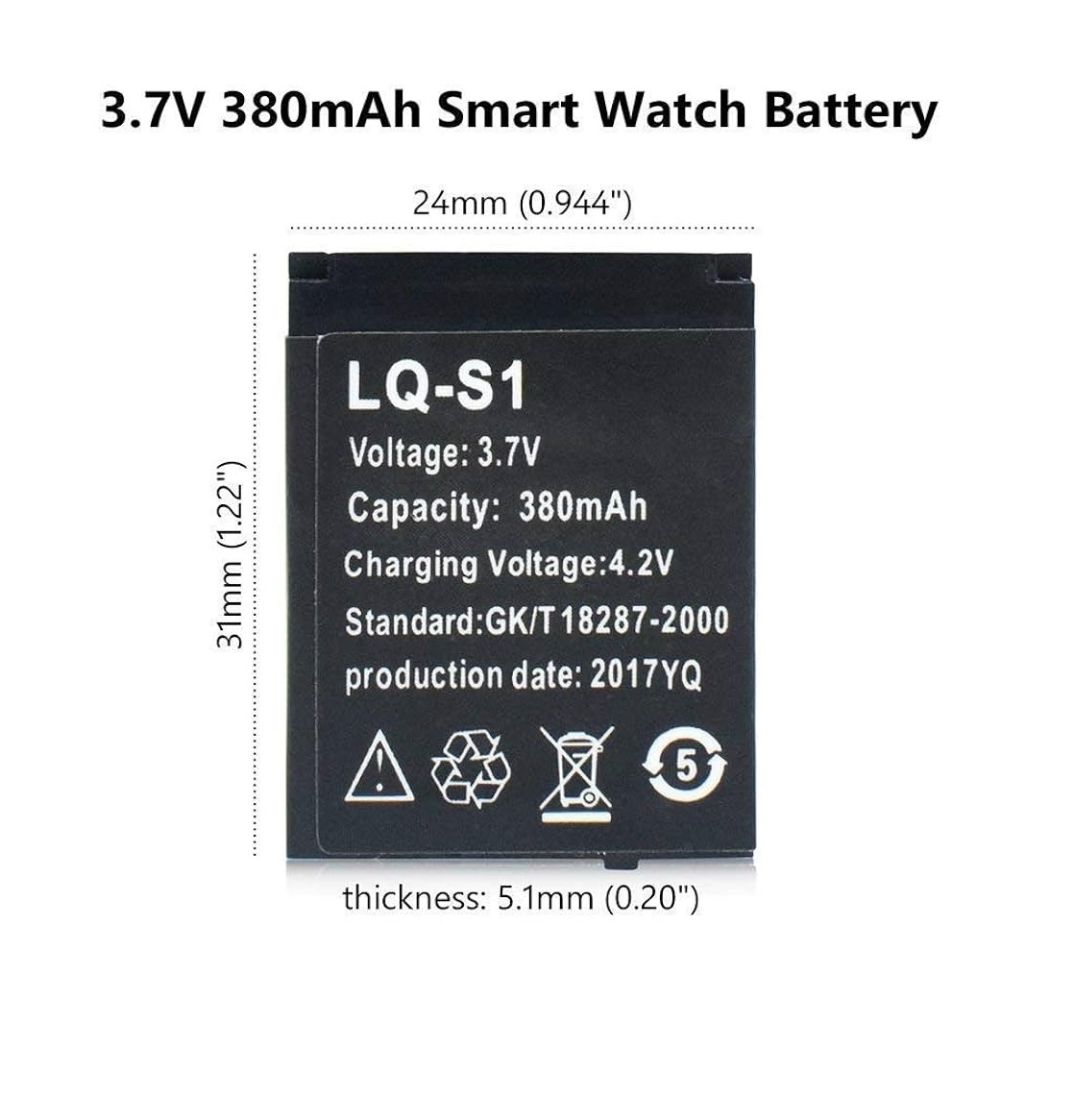 Picture of Smart Watch Battery For DZ09 , A1 , V8 , X6 , T8 , - 380 mAh 