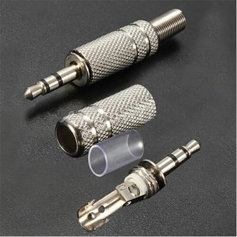 Picture of TE 3 Pole 3.5mm Male Repair Headphone Jack Plug Metal Alloy Audio Soldering 2 Ps Silver