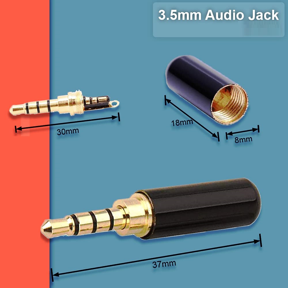 Picture of 1 Ps 3.5 mm Stereo Type Connector Pin, 4 Pole/Cut, Metal Case Audio Jack for, Mobile, Laptop, PC, Bluetooth Speaker, Amplifier,Headphone Aux Adapter 
