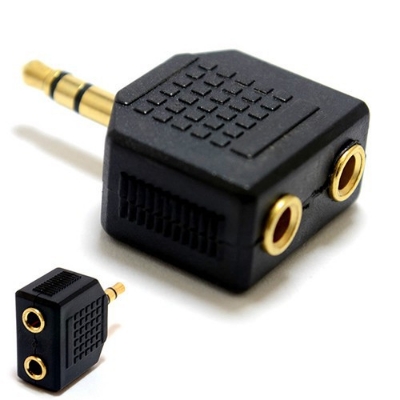 Picture of 3.5mm 1 to 2 mobile phone music earphone headphone headset audio speakers jack hole splitter plug adapter connector converter Black