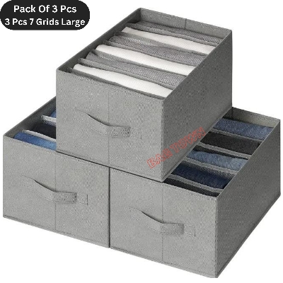Picture of 7Grids Large Cloth Organizer Box 3 Pcs Closet Storage drawer divider storage organizer Box. Material - Grey