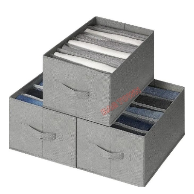 Picture of 7Grids Large Cloth Organizer Box 3 Pcs Closet Storage drawer divider storage organizer Box. Material - Grey