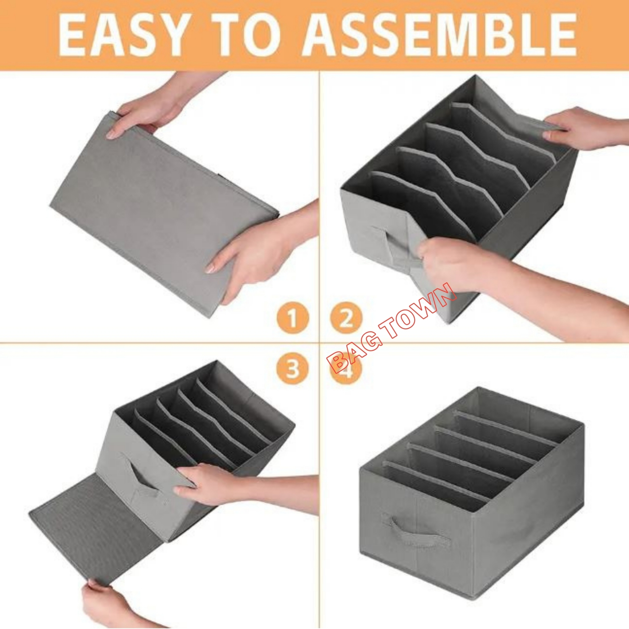 Picture of 7Grids Large Cloth Organizer Box 3 Pcs Closet Storage drawer divider storage organizer Box. Material - Grey