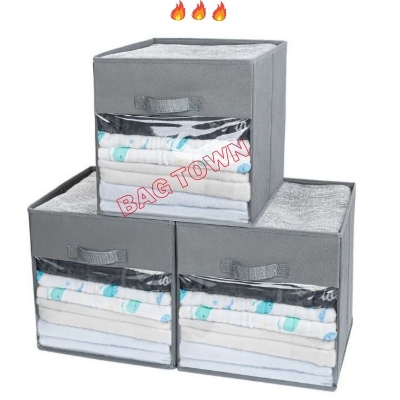 Picture of 3 Pcs Pack Cloth Storage Box, Large Capacity Laundry Basket, Cloth Organizer Basket - Grey