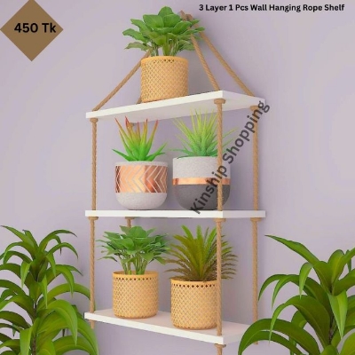 Picture of 3 Layer rope Hanging Balcony Shelf Flower Plan Rack For Indoor And Outdoor Room Decor waterproof Rack