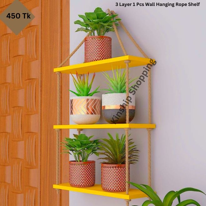 Picture of 3 Layer rope Hanging Balcony Shelf Flower Plan Rack For Indoor And Outdoor Room Decor waterproof Rack