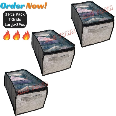 Picture of 3 Pcs Pack 7 Grids Large) New Cloth Storage Box With Transparent Cover Premium Quality Dustproof Cloth Organizer Box With Zipper