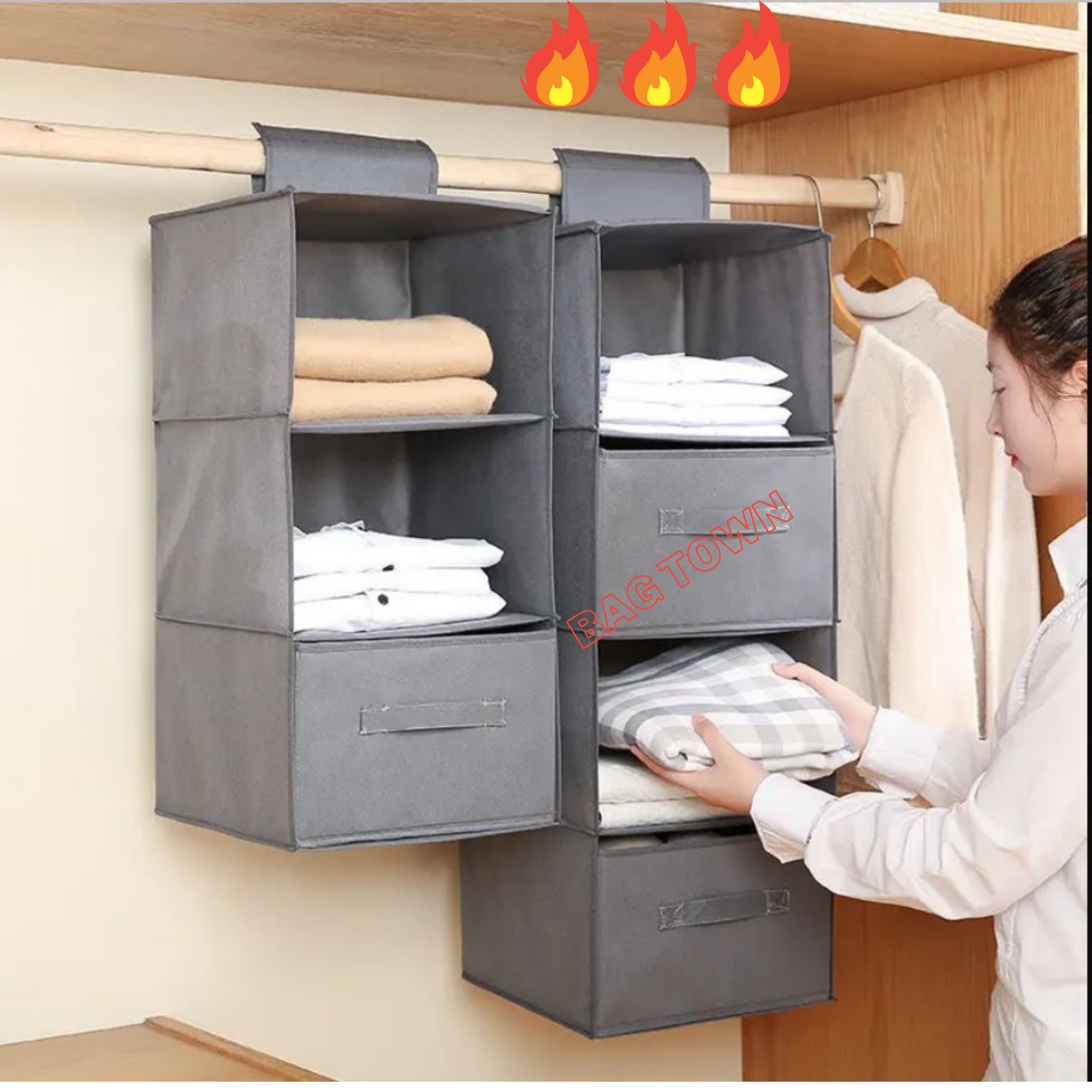 Picture of 3 Layer Cloth Storage Organizer, Foldable Hanging storage organizer.