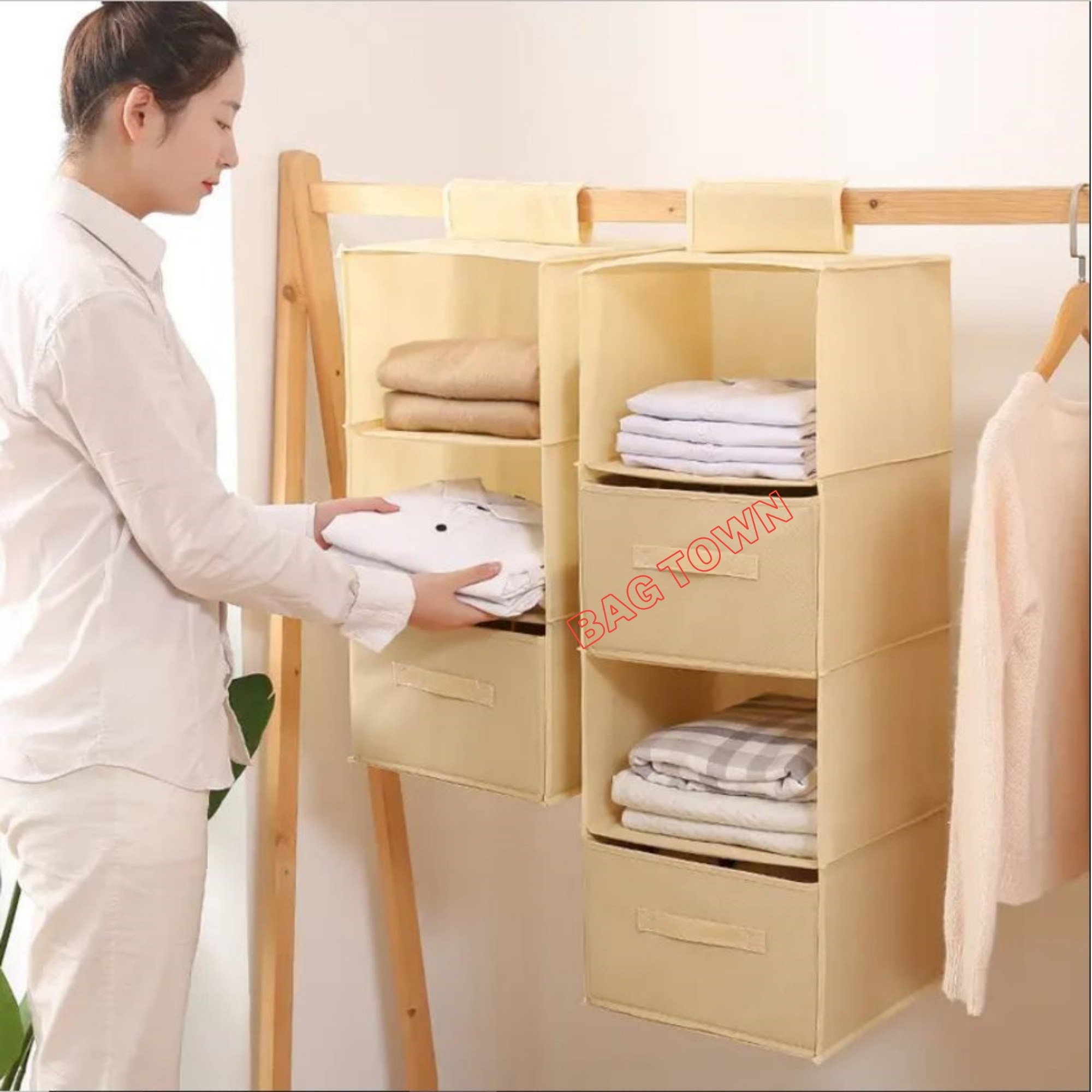 Picture of 3 Layer Cloth Storage Organizer, Foldable Hanging storage organizer.