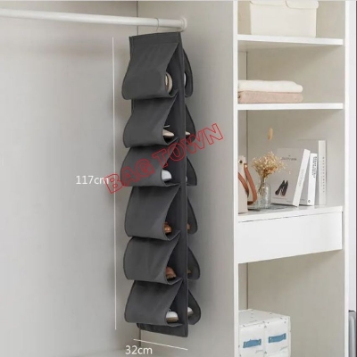 Picture of 12 Grid Shoe Organizer Dustproof Hanging Shoe Storage Bag Rotatable Shoe Storage Bag - Black