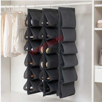 Picture of 12 Grid Shoe Organizer Dustproof Hanging Shoe Storage Bag Rotatable Shoe Storage Bag - Black