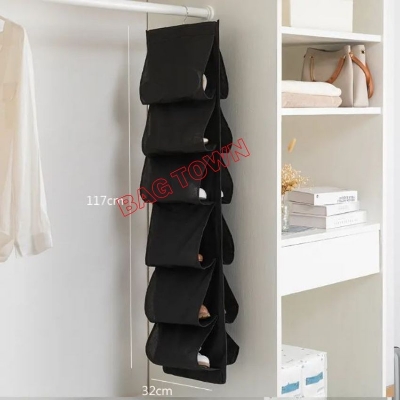 Picture of 12 Grid Shoe Organizer Dustproof Hanging Shoe Storage Bag Rotatable Shoe Storage Bag - Black