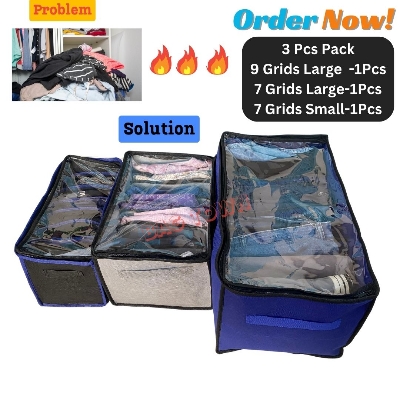 Picture of New Cloth 3 Pcs Pack Storage Box With Transparent Cover Premium Quality Dustproof Cloth Organizer Box With Zipper