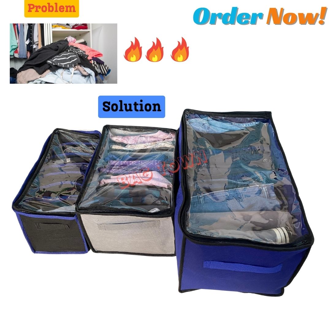 Picture of New Cloth 3 Pcs Pack Storage Box With Transparent Cover Premium Quality Dustproof Cloth Organizer Box With Zipper