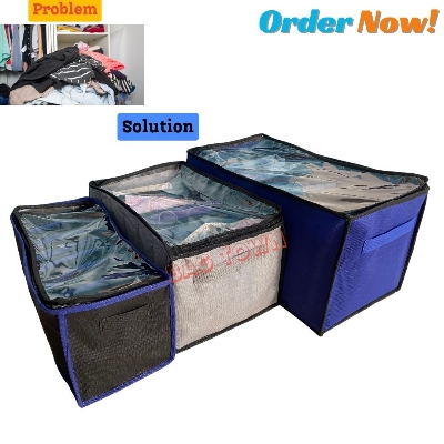 Picture of New Cloth 3 Pcs Pack Storage Box With Transparent Cover Premium Quality Dustproof Cloth Organizer Box With Zipper