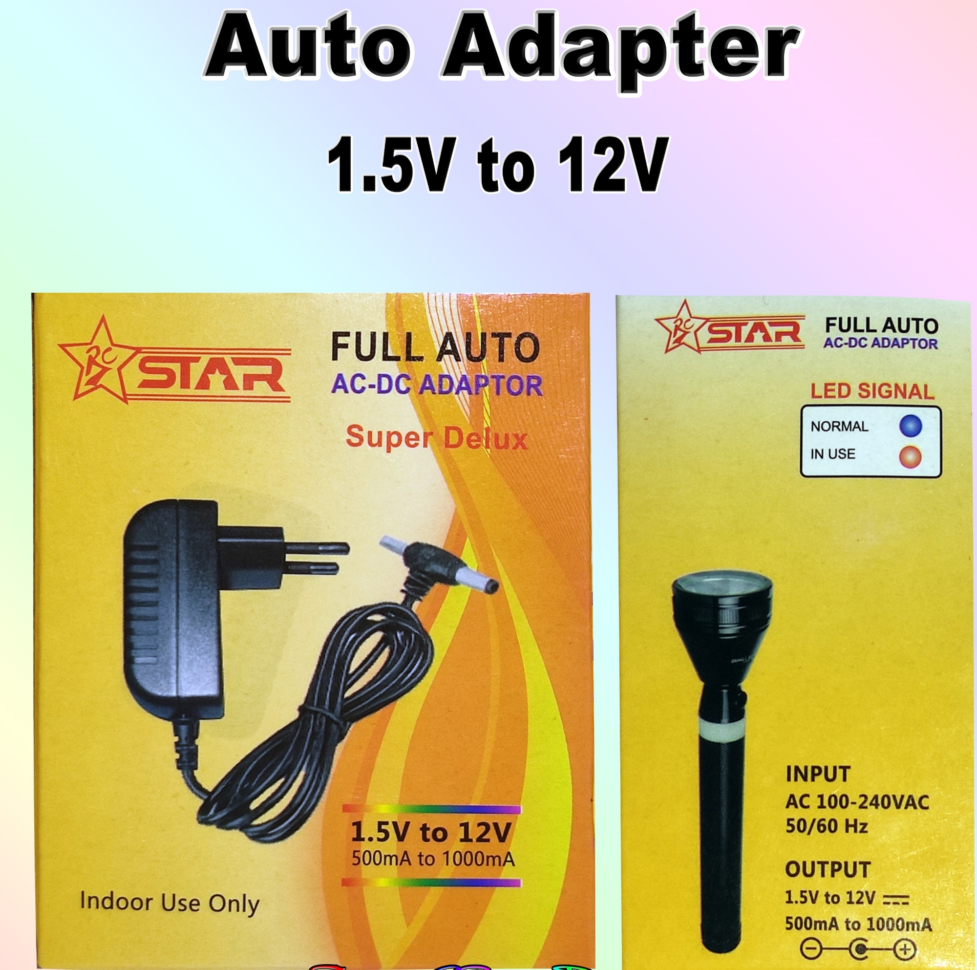 Picture of 1.5 Volt To 12 Volt Power Adaptor Charger With 2 Jack - Charger Black