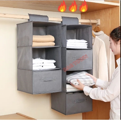 Picture of 2 টি ড্রয়ারের সাথে 4 স্তরের কাপড়ের স্টোরেজ র‍্যাক, 2 টি ড্রয়ারের সাথে ভাঁজযোগ্য 4 স্তরের কাপড়ের স্টোরেজ অর্গানাইজার। - cloth rack - Grey