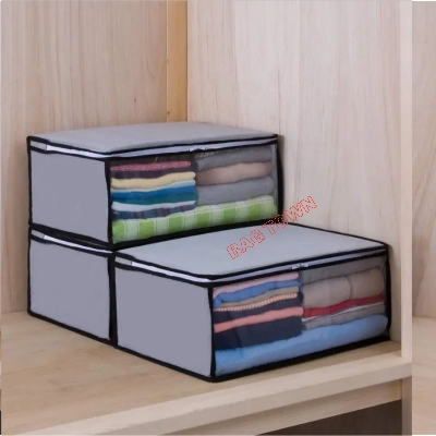 Picture of 1 Pcs Cloth Storage Bag, Blanket Storage Organizer, Large Capacity Cloth Storage Bag, New Quilt Storage Bag with Cristal Poly. - Grey