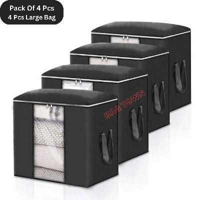 Picture of 4 Pcs Vertical Size Premium Quality Cloth Storage Bag, Quilt Storage Bag Large Size Storage Bag With High Quality Zipper. - Black