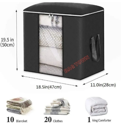 Picture of 4 Pcs Vertical Size Premium Quality Cloth Storage Bag, Quilt Storage Bag Large Size Storage Bag With High Quality Zipper. - Black