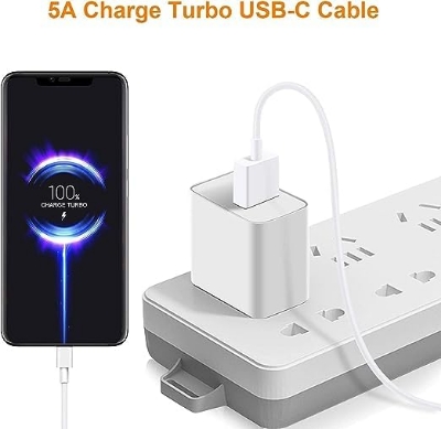 Picture of 33W/55W/67W/120W 6A Super Fast USB to Type C Cablee Turbo Quick Charging Cable Compatible For Redmi, MI, XlAOMI (1 Meter Cable) WHITE White