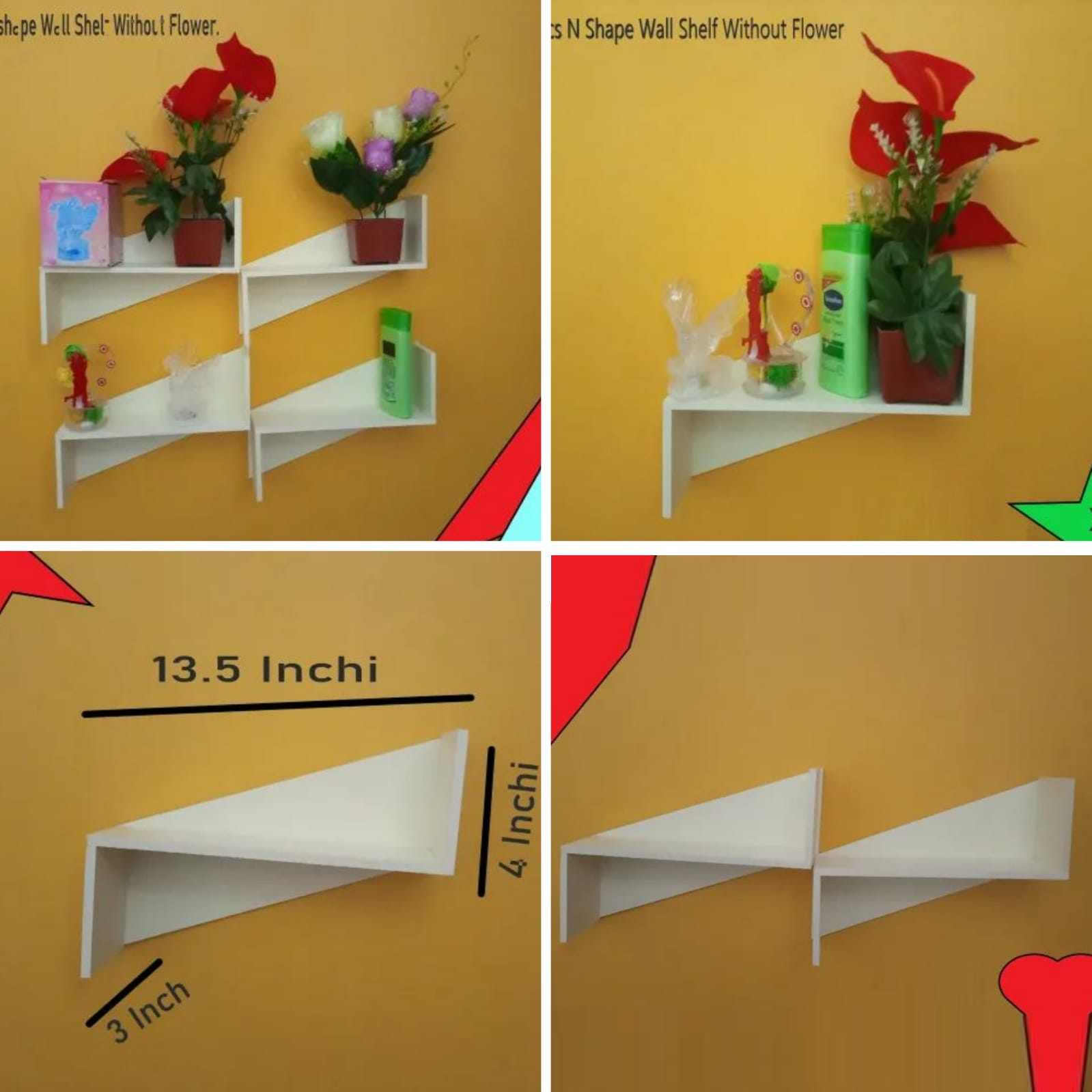 Picture of N Shape Wall Shelf Self Adhesive Punch free Decor Shelf (1 pcs shelf)