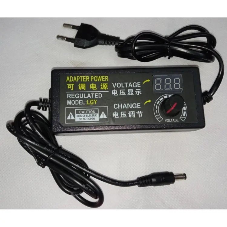 Picture of DC 3V-24V 3A Adjustable Power Adapter with LED Voltmeter Black