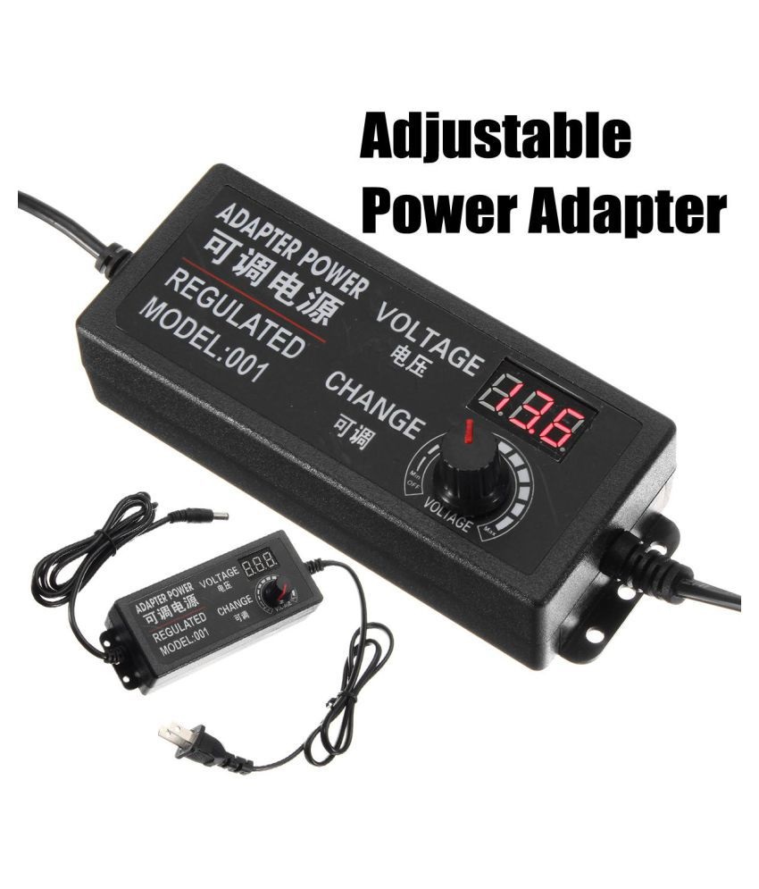 Picture of DC 3V-24V 3A Adjustable Power Adapter with LED Voltmeter Black