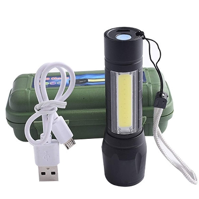 Picture of Small Sun 3 Mode Rechargeable Electric Small Compact Torch Full Metal Body with Charging Adaptor Torch White