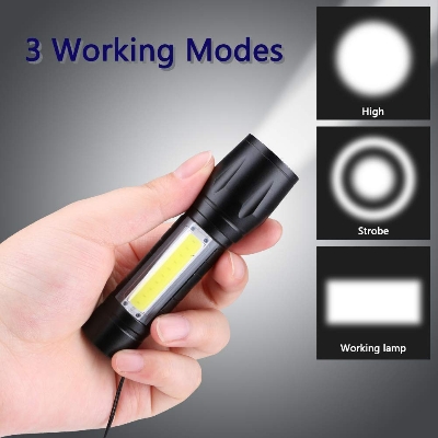 Picture of Small Sun 3 Mode Rechargeable Electric Small Compact Torch Full Metal Body with Charging Adaptor Torch White