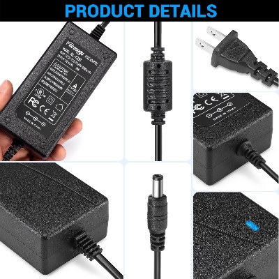 Picture of 12V 5A Power Adapter AC 100-220V to DC 60W Power Supply US Plug Switching PC Power Cord for LCD Monitor LED Strip Light DVR NVR Security Cameras System CCTV black