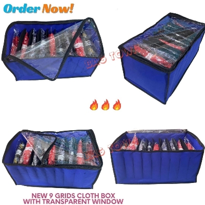 Picture of New 9 Grids Large Cloth Organizer Box With Transparent Cover. Cloth Storage Box Premium Quality Zipper & Material