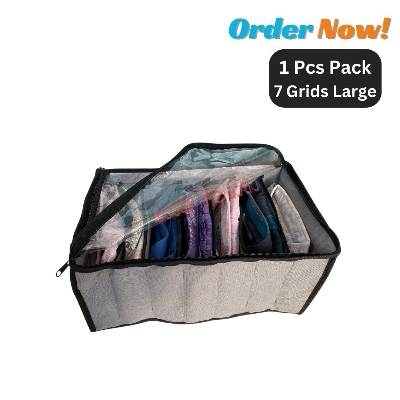 Picture of New Cloth 7 Grids Large Storage Box With Transparent Cover Premium Quality Dustproof Cloth Organizer Box With Zipper