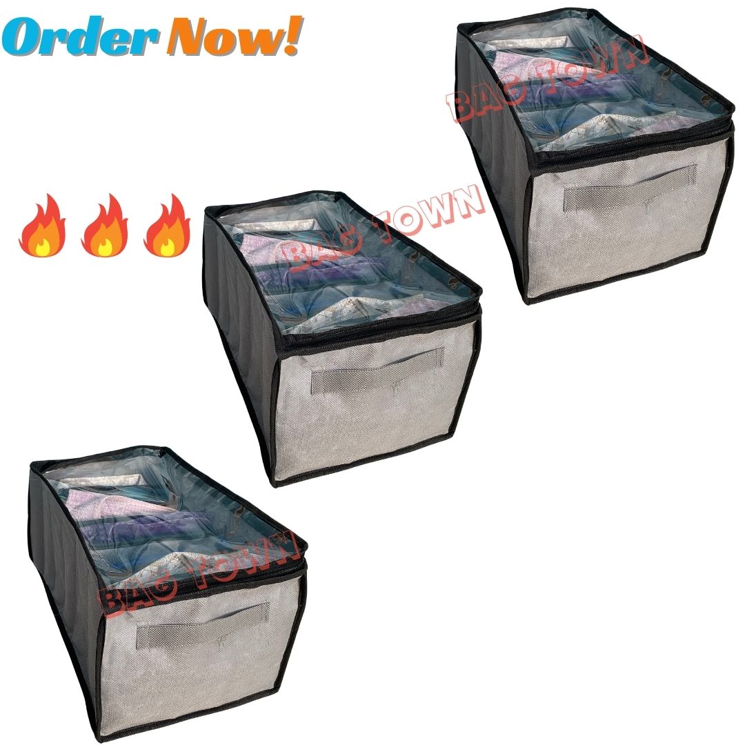 Picture of New Cloth 7 Grids Large Storage Box With Transparent Cover Premium Quality Dustproof Cloth Organizer Box With Zipper