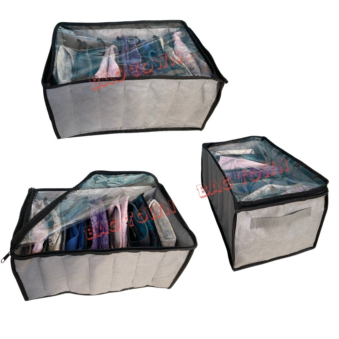 Picture of New Cloth 7 Grids Large Storage Box With Transparent Cover Premium Quality Dustproof Cloth Organizer Box With Zipper