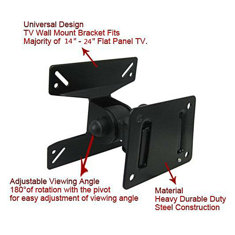 Picture of Universal TV Wall Mount Swivel Tilt 180 Degrees PC Monitor TV Bracket 14 - 24 Inch Black