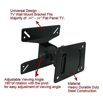 Picture of Universal TV Wall Mount Swivel Tilt 180 Degrees PC Monitor TV Bracket 14 - 24 Inch Black
